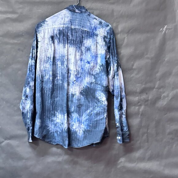 Tasso Elba Shirt Tie Dye Size Medium Cotton Dress Button Down Long Sleeve Blue - Picture 4 of 9